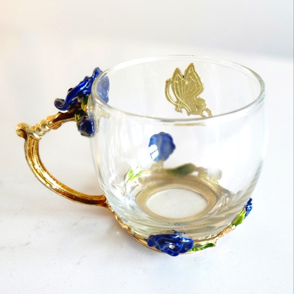 Collectible Tea/Coffee Cup with Floral, Butterfly, and Rhinestone Designs - Picture 2 of 6